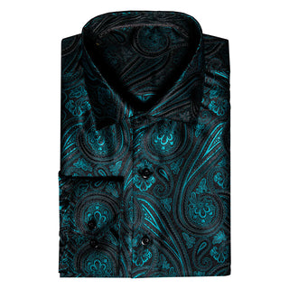 New Acid Blue Floral Silk Long Sleeve Shirt