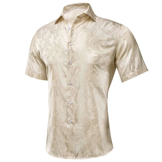 Champagne Paisley Silk Short Sleeve Shirt