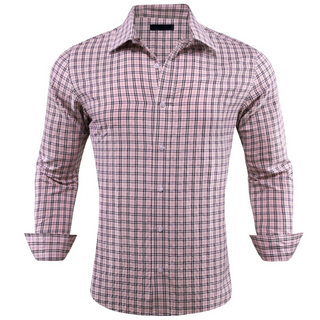 New Pink Plaid Plaid Silk Long Sleeve Shirt