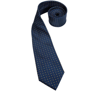 Blue Gold Dot Silk Necktie Pocket Square Cufflinks Set