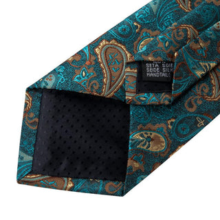 Dark Green Luxury Classic Paisley Silk Tie Pocket Square Cufflinks Set