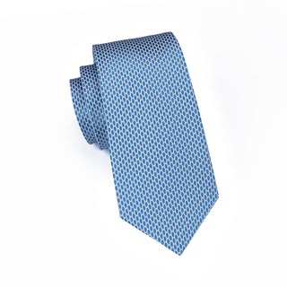 Light Blue Plaid Design Silk Necktie Pocket Square Cufflinks Set