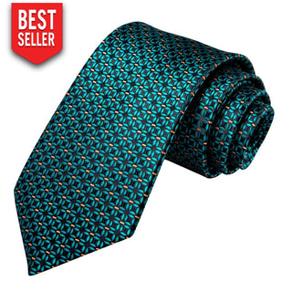 Teal Blue Black Dot Silk Necktie Pocket Square Cufflinks Set Neckties
