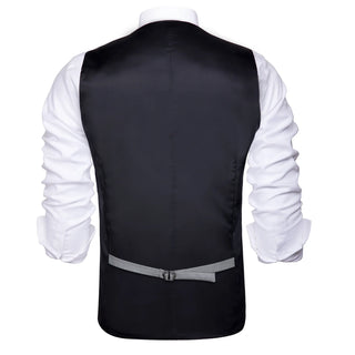 Solid Grey Silk Vest Pocket Square Cufflinks Tie Set Waistcoat Suit Set