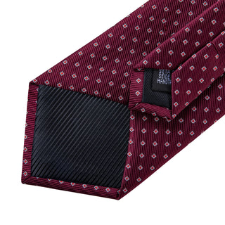 New Red Geometric Silk Necktie Pocket Square Cufflinks Set