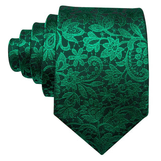 Fluorescent Green Floral Paisley Silk Men's Necktie Pocket Square Cufflinks Set