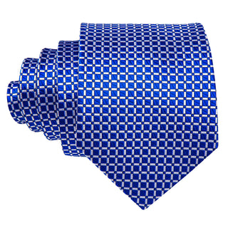 Royal Blue Plaid Silk Necktie Pocket Square Cufflinks Set