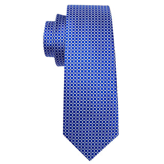 Royal Blue Plaid Silk Necktie Pocket Square Cufflinks Set