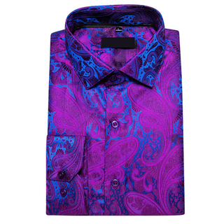 New Purple Blue Paisley Long Sleeve Shirt