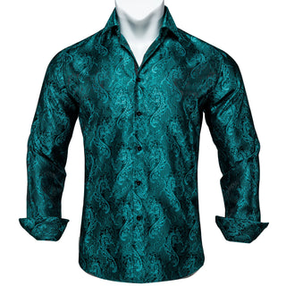 Green Paisley Silk Long Sleeve Shirt