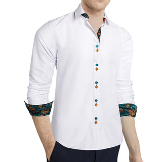 New White Green Button Long Sleeve Shirt