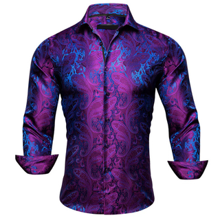 New Purple Blue Paisley Long Sleeve Shirt