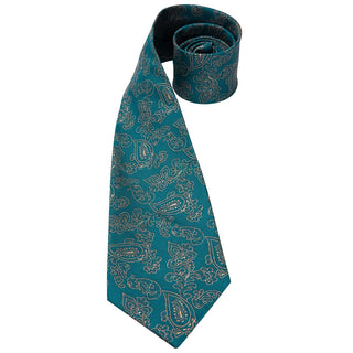 Teal Green Floral Silk Necktie Pocket Square Cufflinks Set