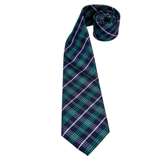 Green Blue Plaid Silk Necktie Pocket Square Cufflinks Set