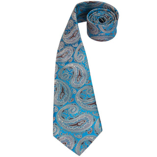 Blue Brown Paisley Silk Soft Men's Necktie Pocket Square Cufflinks Set