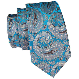 Blue Brown Paisley Silk Soft Men's Necktie Pocket Square Cufflinks Set