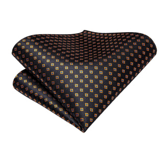 Black Golden Polka Dot Silk Necktie Pocket Square Cufflinks Set