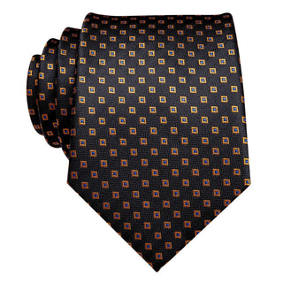 Black Golden Polka Dot Silk Necktie Pocket Square Cufflinks Set