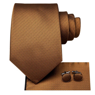 Brown Plaid Silk Necktie Pocket Square Cufflinks Set