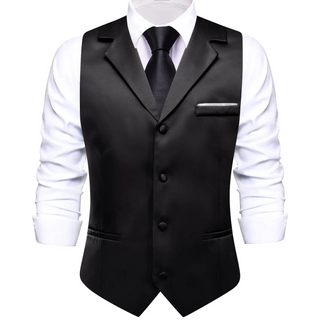 New Solid Black V-neck Single Vest Waistcoat