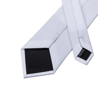 Solid White Silk Necktie Pocket Square Cufflinks Set