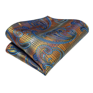 Goldenrod Blue Sawtooth Silk Necktie Pocket Square Cufflinks Set