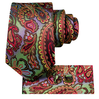 New Colorful Paisley Silk Men's Necktie Pocket Square Cufflinks Set