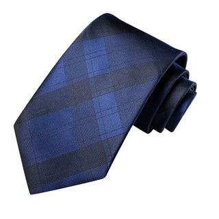 Blue Black Plaid Silk Necktie Pocket Square Cufflinks Set