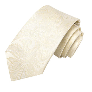 New Champagne Paisley Silk Necktie Pocket Square Cufflinks Set