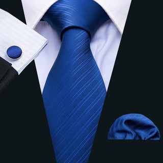 Solid Navy Blue Silk Necktie Pocket Square Cufflinks Set