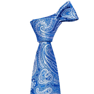 Light Blue Paisley Silk Necktie Pocket Square Cufflinks Set