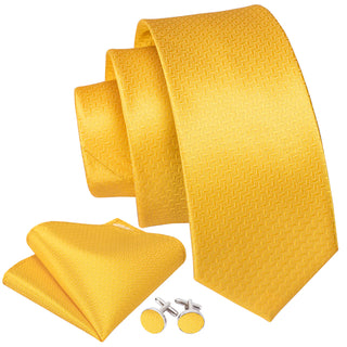 Yellow Novelty Silk Tie Pocket Square Cufflinks Set
