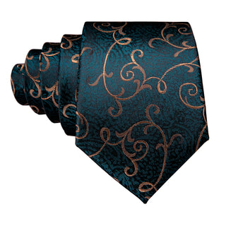 New Green Gold Paisley Silk Necktie Pocket Square Cufflinks Set