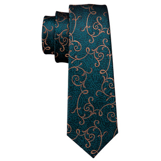 New Green Gold Paisley Silk Necktie Pocket Square Cufflinks Set