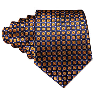 New Brown Blue Polka Dot Silk Necktie Pocket Square Cufflinks Set