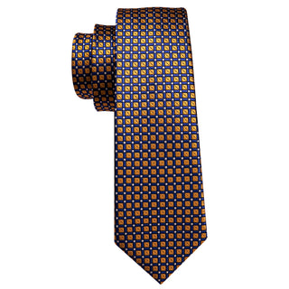 New Brown Blue Polka Dot Silk Necktie Pocket Square Cufflinks Set