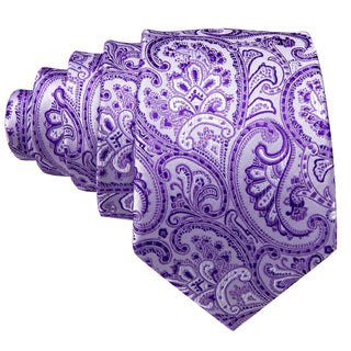 Lavender Purple Paisley Silk Necktie Pocket Square Cufflinks Set