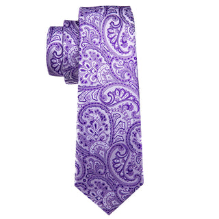 Lavender Purple Paisley Silk Necktie Pocket Square Cufflinks Set