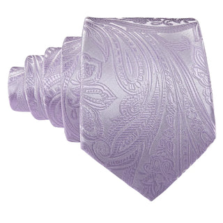 New Light Purple Paisley Silk Men's Necktie Pocket Square Cufflinks Set