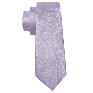 New Light Purple Paisley Silk Men's Necktie Pocket Square Cufflinks Set