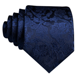 Royal Blue Floral Silk Necktie Pocket Square Cufflinks Set