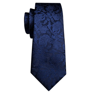 Royal Blue Floral Silk Necktie Pocket Square Cufflinks Set