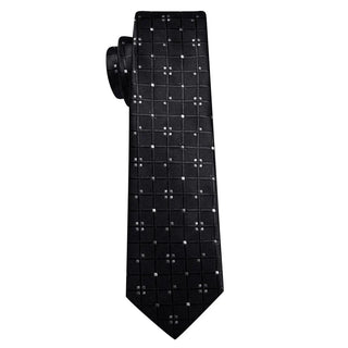 New Black White Plaid Silk Men's Necktie Pocket Square Cufflinks Set