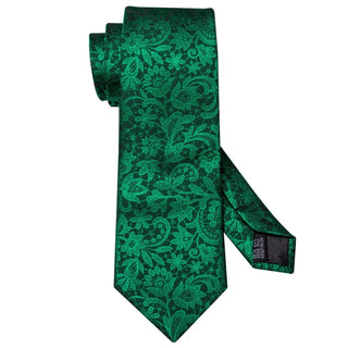 Fluorescent Green Floral Paisley Silk Men's Necktie Pocket Square Cufflinks Set