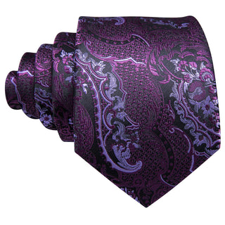 New Purple Paisley Silk Men's Necktie Pocket Square Cufflinks Set