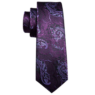 New Purple Paisley Silk Men's Necktie Pocket Square Cufflinks Set