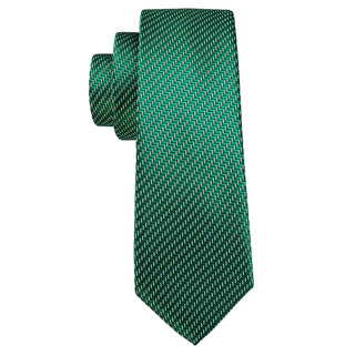 New Green  Striped Silk Men's Necktie Pocket Square Cufflinks Set