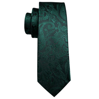 Emerald Green Floral Silk Necktie Pocket Square Cufflinks Set