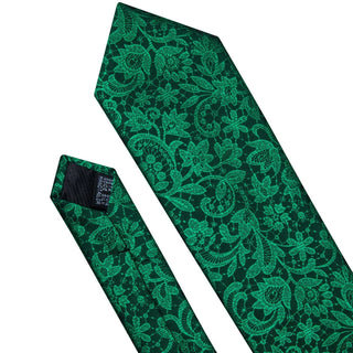 Fluorescent Green Floral Paisley Silk Men's Necktie Pocket Square Cufflinks Set
