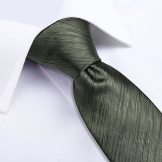 Dark Green Striped Silk Men's Necktie Pocket Square Cufflinks Set